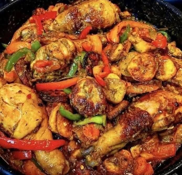 Poulet mijoté aux légumes et crevettes